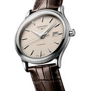 Cassa rotonda in acciaio inossidabile da 40 mm con vetro zaffiro antigraffio bombato e fondello trasparente in vetro zaffiro dell'orologio Longines Flagship Classic